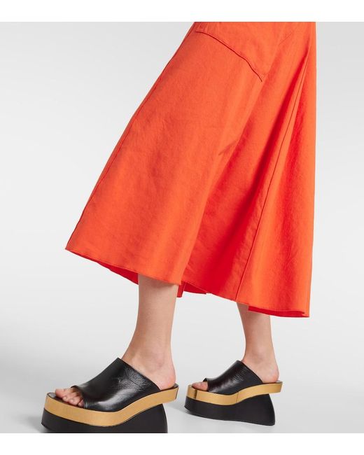 Vince Red Linen-Blend Midi Dress