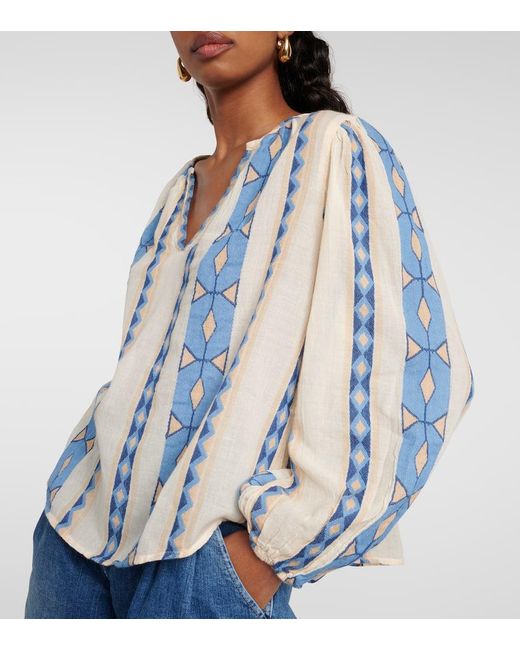 Velvet Blue Bedruckte Bluse aus Baumwolle