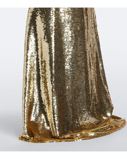 Monique Lhuillier Metallic Sequined Embellished Gathered Gown