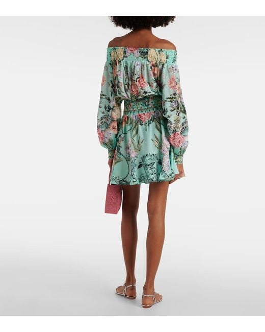 Robe En Soie A Fleurs Camilla en coloris Green