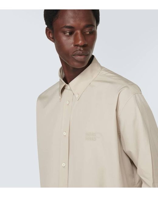 Camisa De Popelin De Algodon Con Logo Miu Miu de hombre de color White