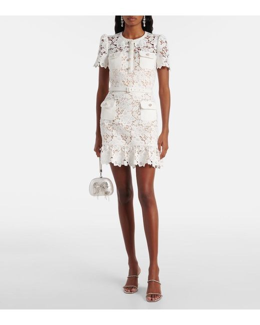 Self-Portrait Floral Lace Minidress in White | Lyst