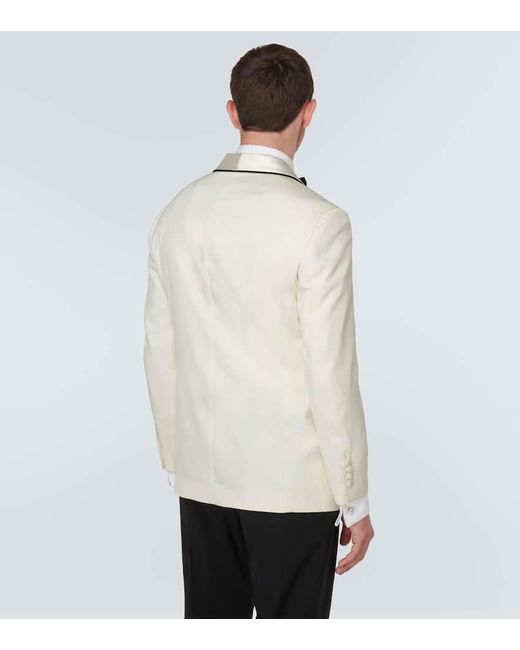 Brunello Cucinelli White Delave Silk Twill Tuxedo Jacket for men