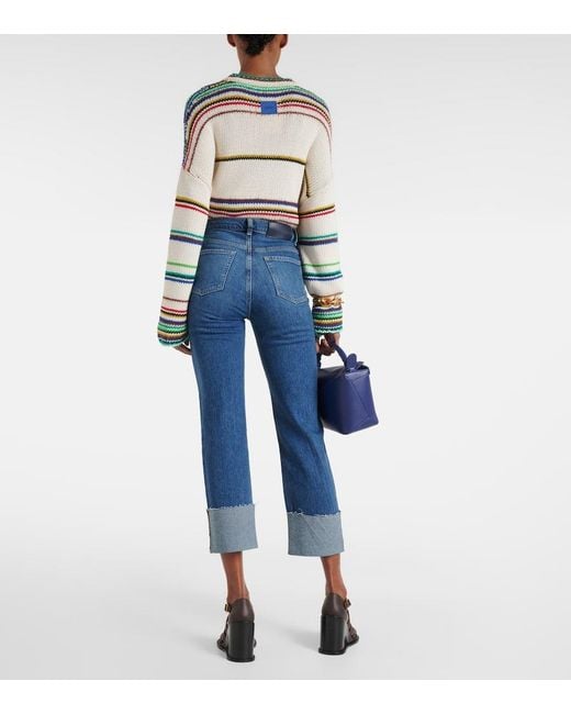 7 For All Mankind Blue High-Rise Cropped Jeans Logan