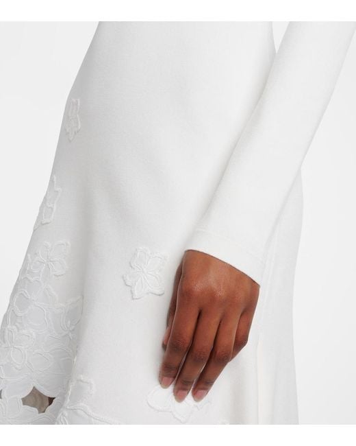 Oscar de la Renta White Lace-Trimmed Asymmetric Midi Dress