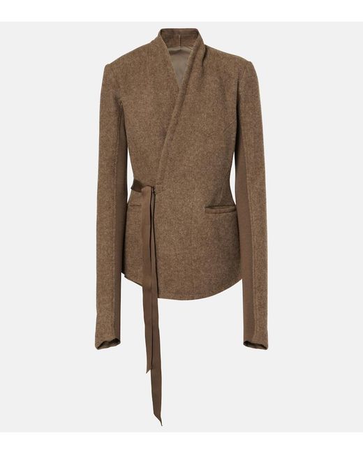 Rick Owens Brown Hollywood Wool Wrap Jacket