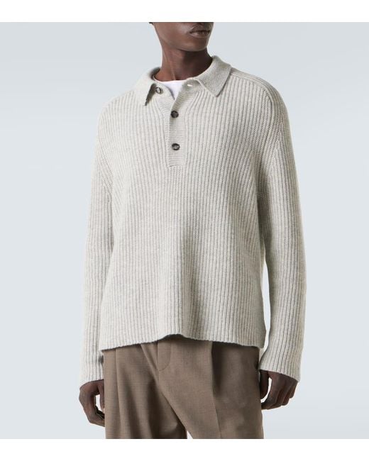 Allude White Wool And Cashmere Polo Sweater for men