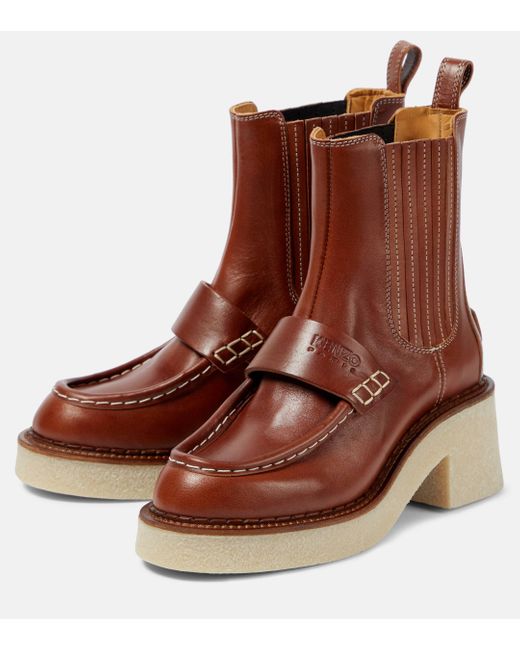 KENZO Brown Leather Ankle Boots