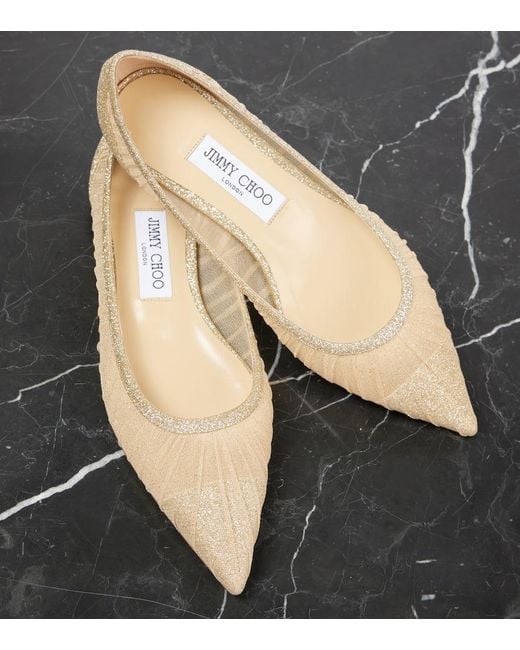 Jimmy Choo Natural Love Glitter Tulle Ballet Flats