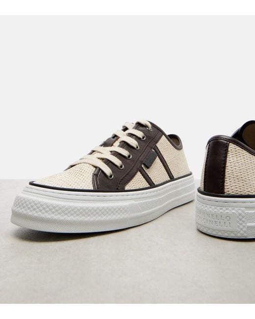 Brunello Cucinelli White Classic Leather-Trimmed Sneakers