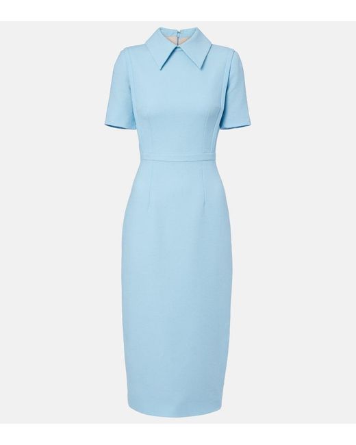 Emilia Wickstead Blue Valletta Wool Cocktail Dress