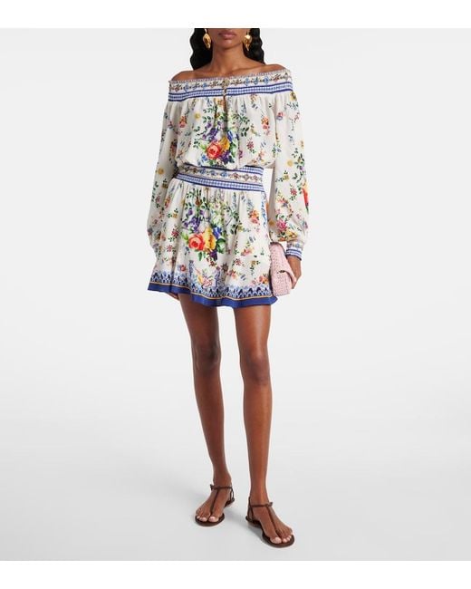 Camilla White Printed Silk Crepe Minidress