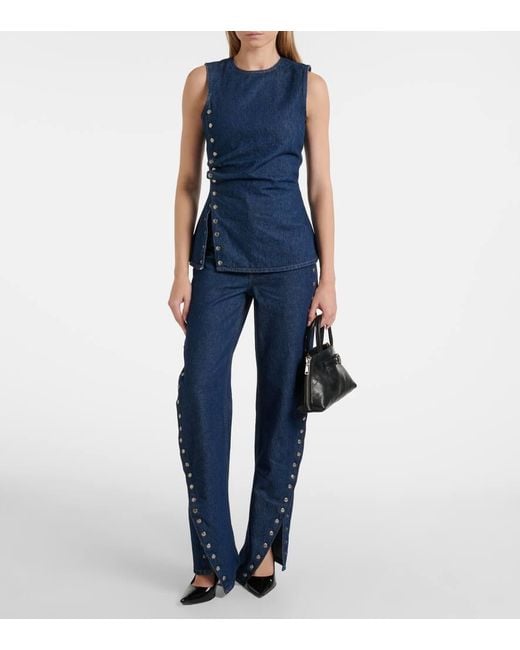ROTATE BIRGER CHRISTENSEN Blue Asymmetric High-Rise Straight Jeans