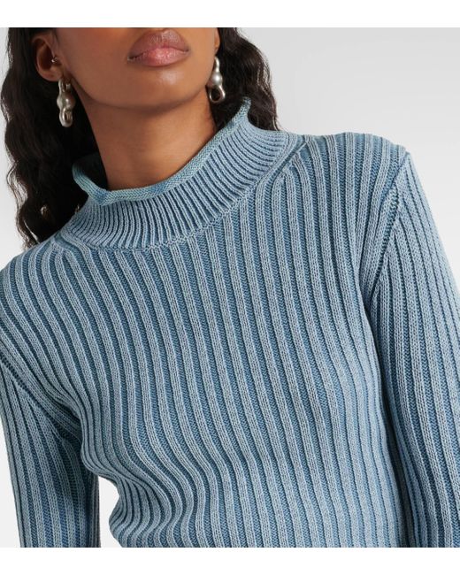 Acne Blue Ruffle-trimmed Cotton-blend Sweater