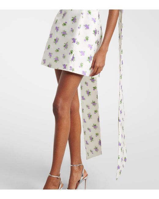 Markarian White Bow-Detail Floral Caped Brocade Minidress