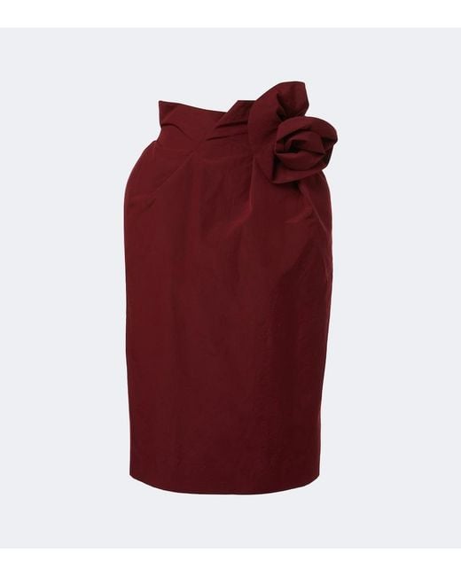 Magda Butrym Red Floral-Applique Cotton And Silk Midi Skirt