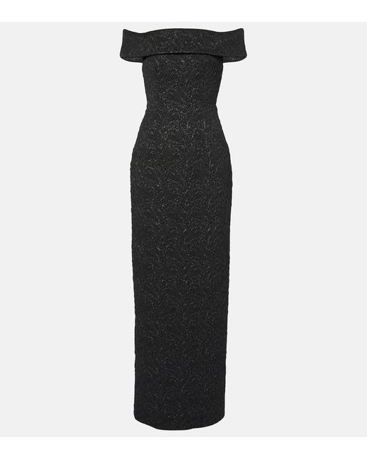 Emilia Wickstead Black Off-Shoulder-Robe Sima Aus Cloque