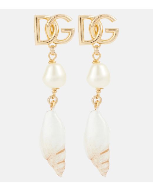 Dolce & Gabbana Natural Capri Dg Embellished Drop Earrings