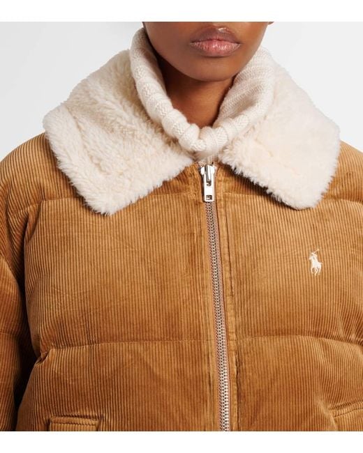 Polo Ralph Lauren Brown Daunenjacke Aus Baumwoll-Cord Mit Faux Fur
