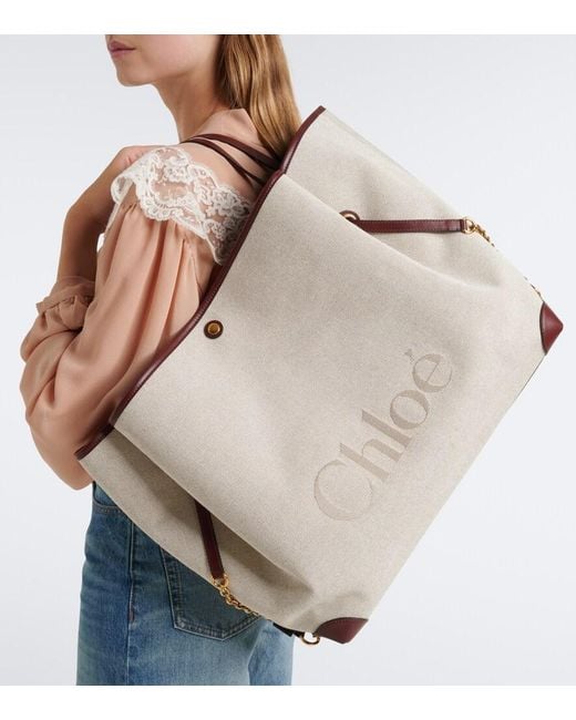 Chloé Gray Clover Leather-Trimmed Canvas Tote Bag