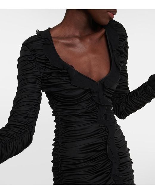 Blumarine Black Deep V-Neck Ruched Minidress