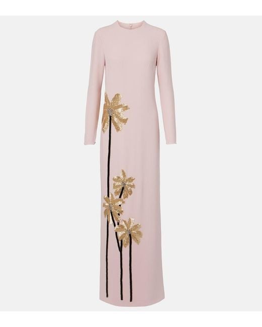 Costarellos Pink Nevina Crystal-Embellished Crepe Gown