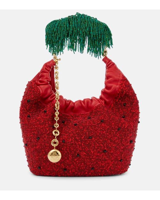 Loewe Red Squeeze Fruit Mini Beaded Leather Tote Bag