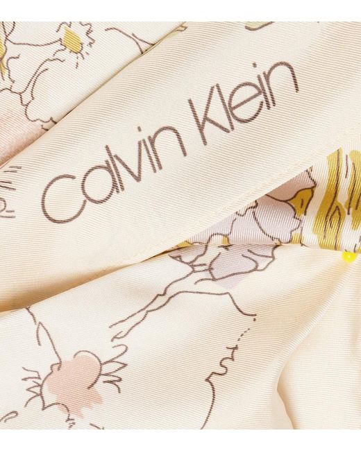Calvin Klein Natural Lorelai Floral Silk Scarf