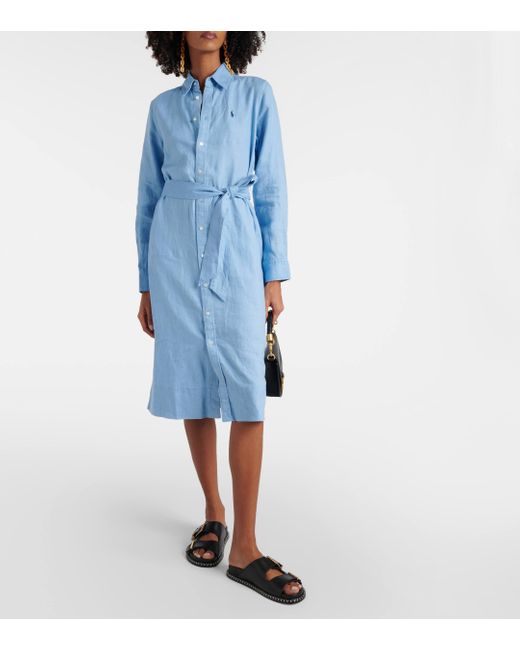 Robe chemise en lin Polo Ralph Lauren en coloris Blue