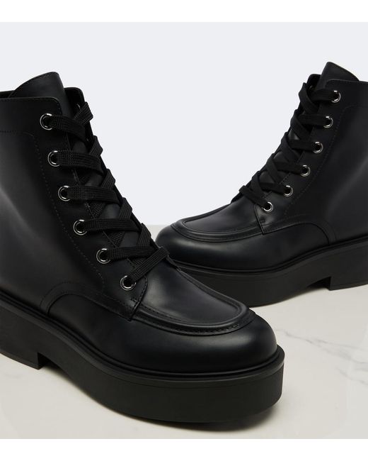 Gianvito Rossi Black Leather Lace-Up Boots