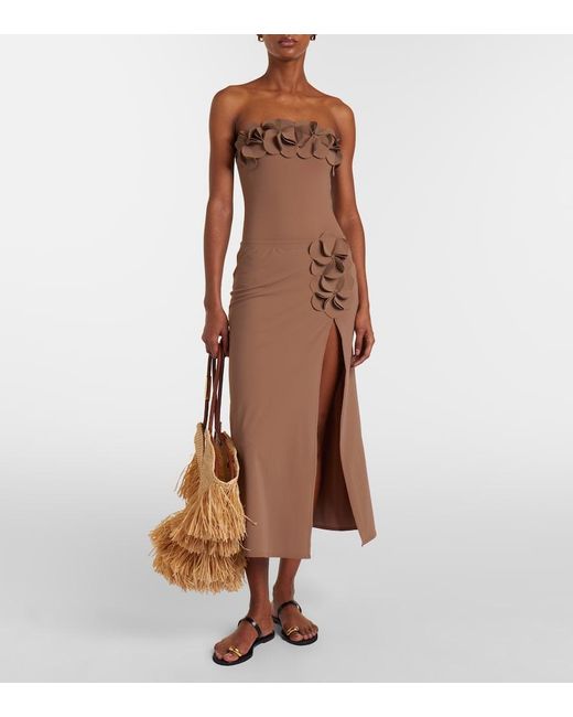 Karla Colletto Brown Tess Floral-Applique Beach Cover-Up