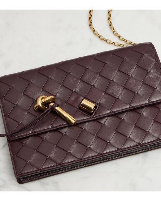 Bottega Veneta Purple Andiamo Intrecciato Leather Wallet On Chain