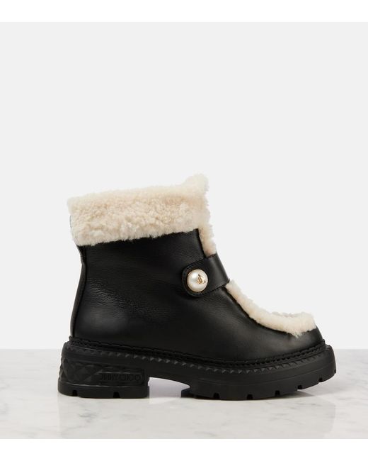 Jimmy Choo Black Shea Shearling-Lined Leather Ankle Boots