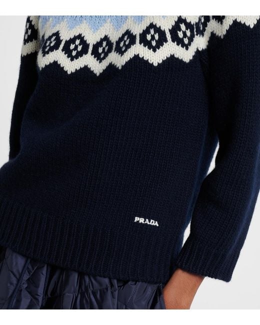 Prada Blue Fair Isle Wool And Cashmere Sweater