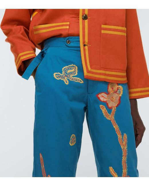 Bode Blue Bell Flower Cotton Pants for men
