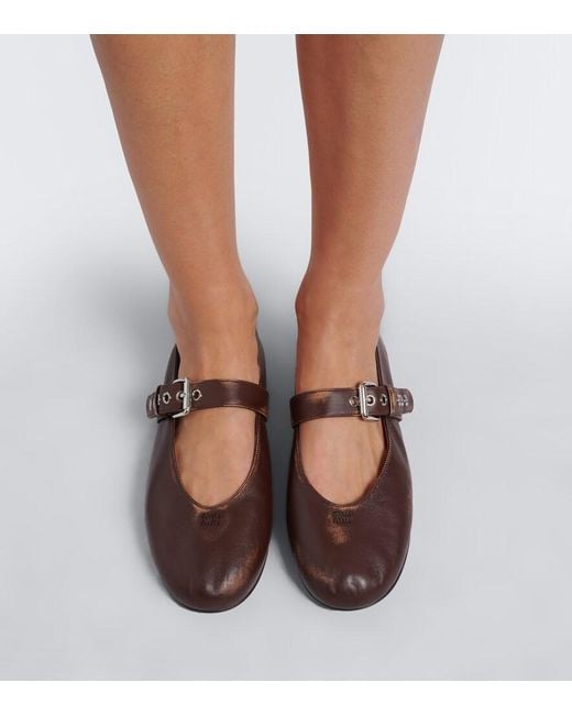 Miu Miu Brown Leather Mary Jane Flats