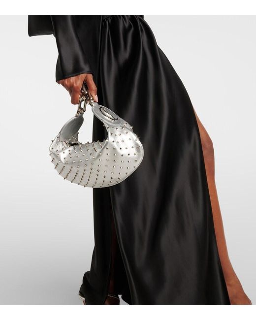 Christian Louboutin White Le 54 Spiked Metallic Leather Shoulder Bag