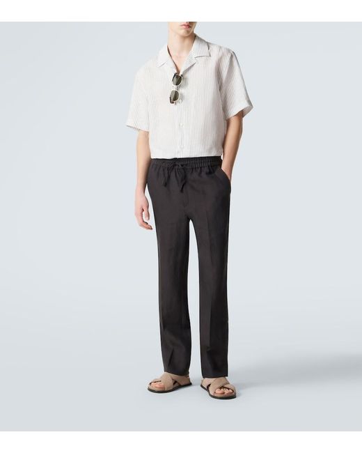 Brioni Black Linen Straight Pants for men