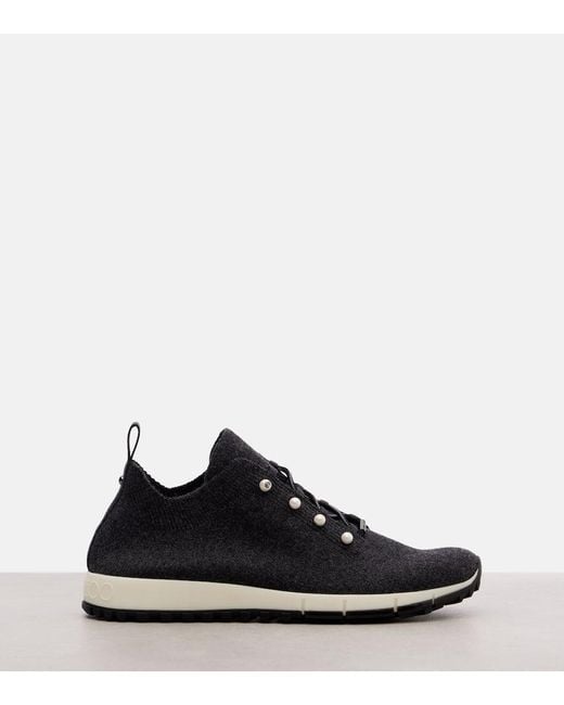 Jimmy Choo Blue Veles Embellished Cashmere Sneakers