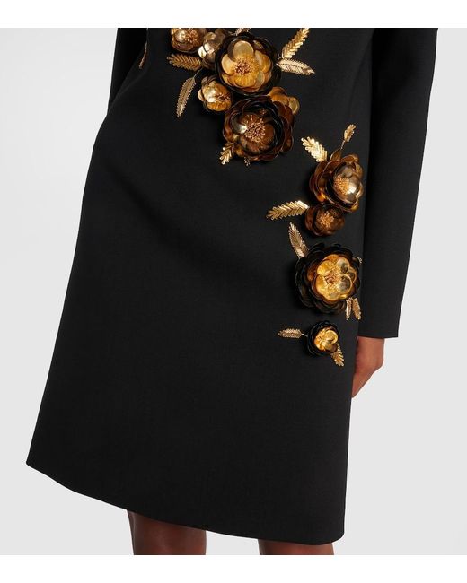 Carolina Herrera Black Embellished Wool-Blend Shift Dress