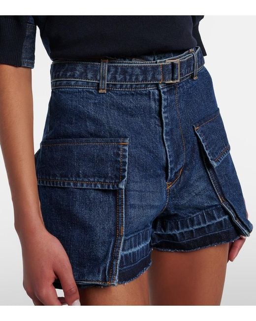 Sacai Blue Belted Denim Shorts