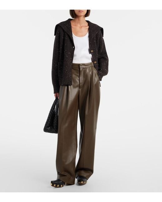 Bottega Veneta Brown Pleated Leather Straight Pants