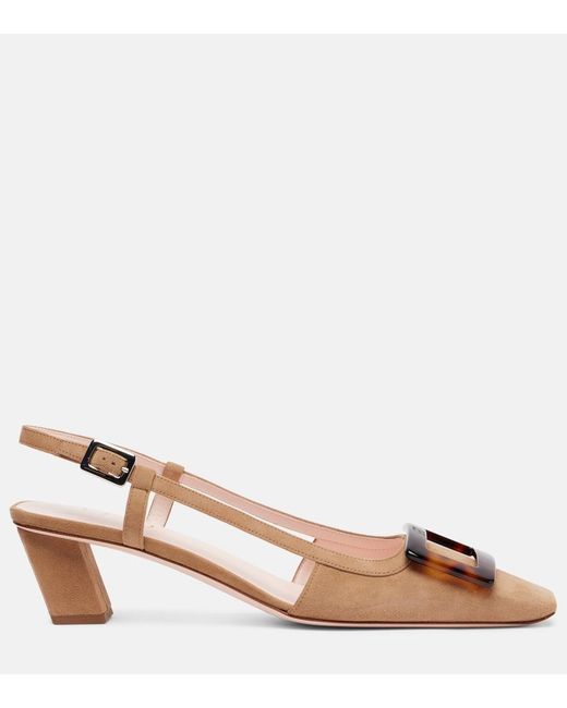 Roger Vivier Brown Belle Vivier 45 Suede Slingback Pumps