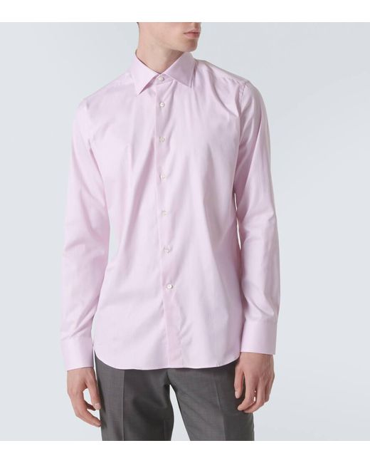 Camisa de popelin de algodon Canali de hombre de color Pink