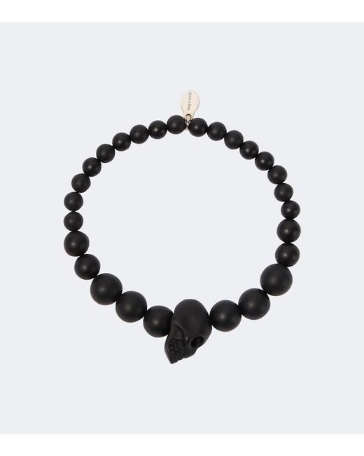 McQueen Black Beaded Skull Bracelet for men