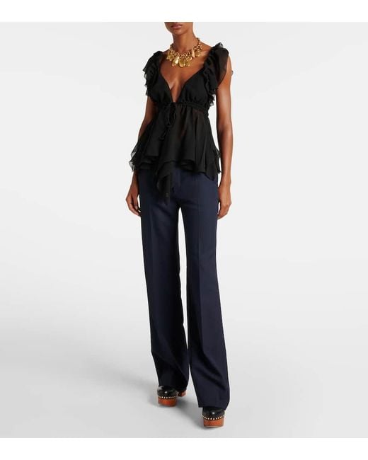 Chloé Black Top Aus Seiden-Georgette