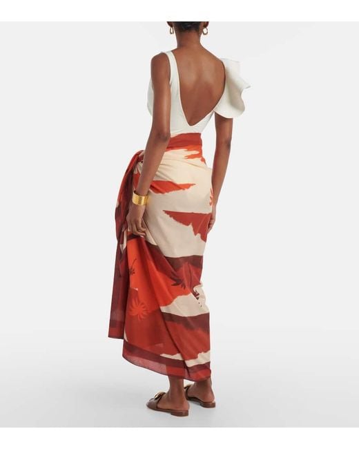 Johanna Ortiz Red Sailing Landscapes Cotton Beach Cover-Up