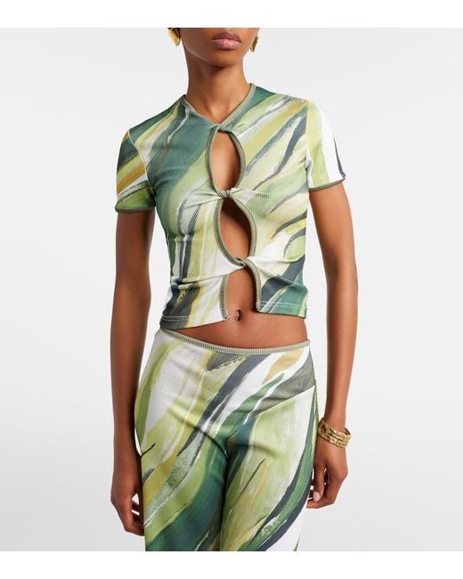Christopher Esber Green Printed Ribbed-Knit Jersey Top