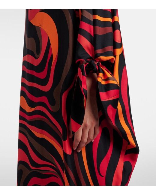 Emilio Pucci Red Marmo Embellished Silk Twill Kaftan