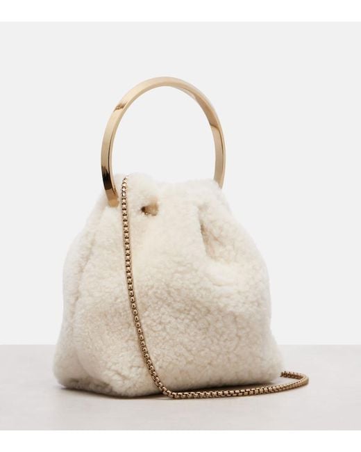 Jimmy Choo Natural Bon Bon Small Shearling Bucket Bag